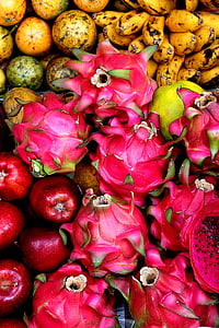 Bali, gyümölcs, piros bogyós gyümölcsök, Exotikus gyümölcsök, választék, kijelző, színes