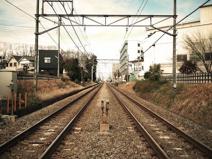 Nishi kokubunji, πριν διασχίσουμε σιδηροδρομικές, τρένο, διαδρομής σιδηροδρόμου, μεταφορά, Σταθμός, χάλυβα
