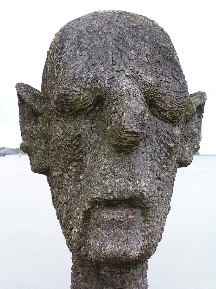 escultura, arte, madera, resistido, hombre, cabeza, Wieck