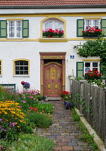 Berg, Jesenwang, puerta, Casa, entrada, frente, jardín