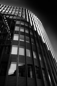 het platform, wolkenkrabber, gebouw, Berlijn, stad, kantoorgebouw, zwart-wit