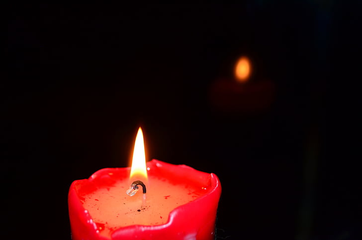 candle, burns, red candle, shadow, black, reflection, closeup