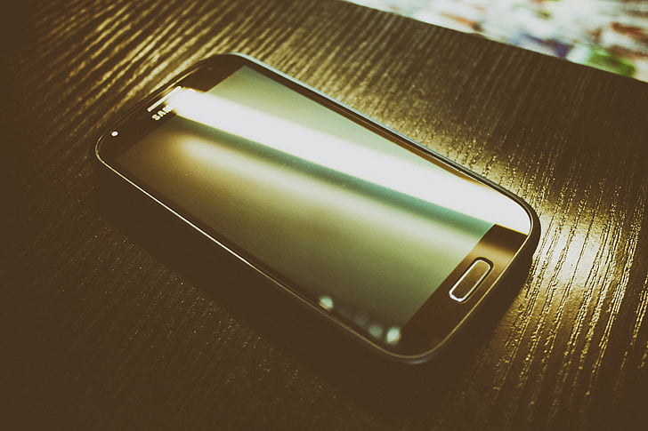aluminium, telefon z systemem Android, czarny, rozmycie, szczelnie-do góry, połączenia, urządzenia