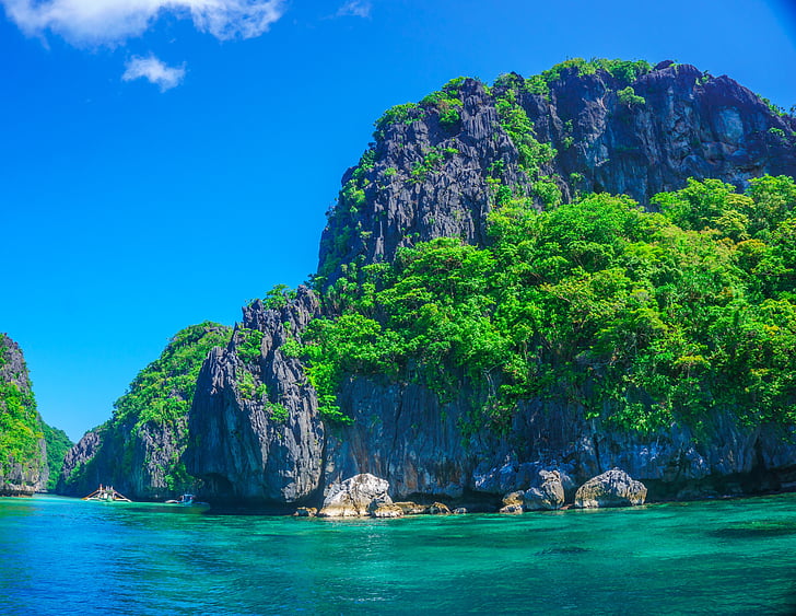 sea, ocean, island, rock, cliff, turquoise, paradise
