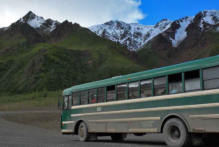 ônibus, montanha, estrada, viagem