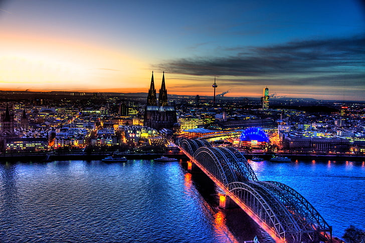 Jembatan Hohenzollern, Cologne, cakrawala, objek wisata, Landmark, Sungai, Jembatan