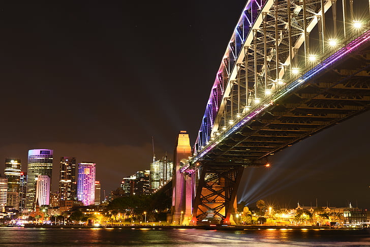 arsitektur, Australia, Jembatan, bangunan, Bisnis, Kota, lampu-lampu kota