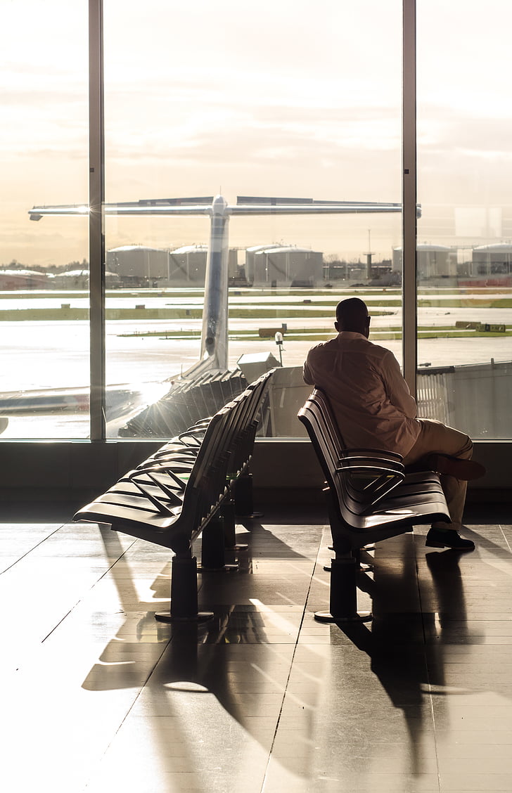 літак, літак, Аеропорт, людина, людина, сидячи, подорожі