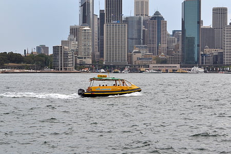 taxi acuático, Puerto de Sydney, Nueva Gales del sur, Australia, Sydney, Skyline, rascacielos