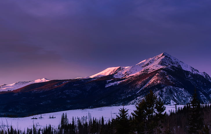Colorado, muntanyes, Prat, l'hivern, neu, posta de sol, capvespre