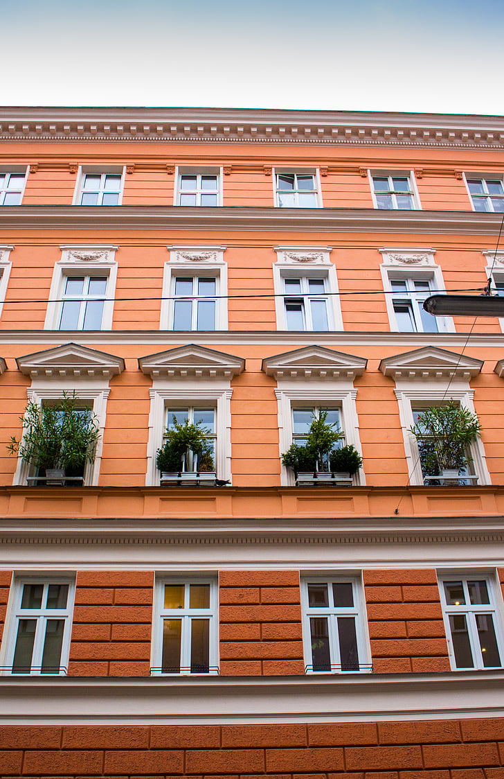 ház, virágok, Wien, építészet, ablak, épület külső, homlokzat