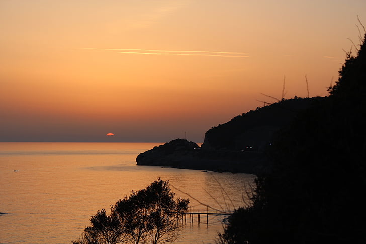 Alanya, Turkiet, solnedgång, Ocean, Antalya, Turkiska, landskap