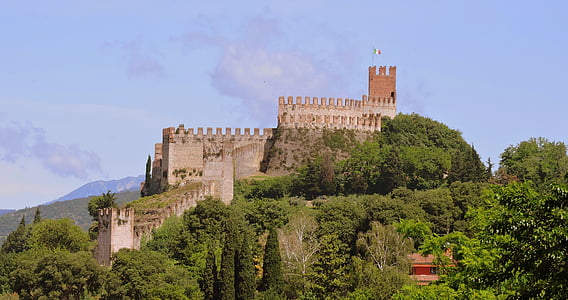 slott, Torre, medeltiden, medeltida, befästning, väggar, Italien