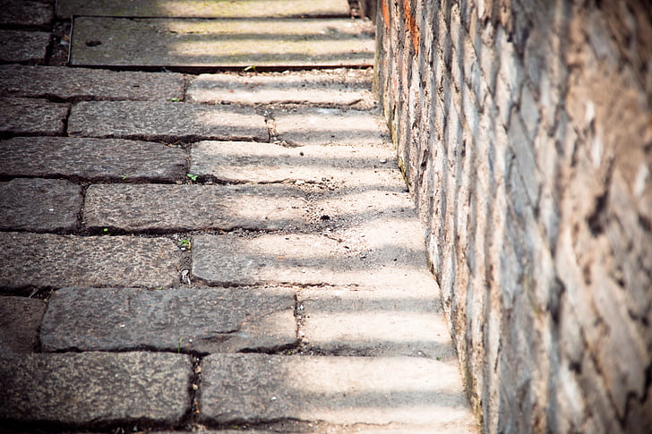 road, stone road, light and shadow, street, brick, sidewalk, stone Material