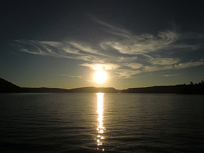 coucher de soleil, sur, Lac, Baptiste, eau, réflexion, Sky