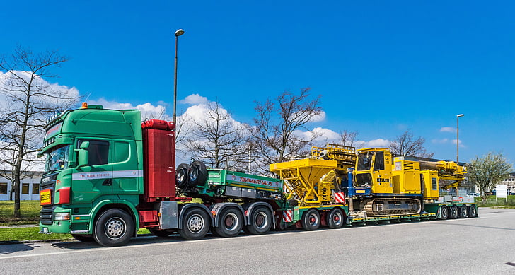 vrachtwagen, vervoer, zwaar transport, lage-bed trailer, bedrijfsvoertuig, Heavy-Duty, verkeer