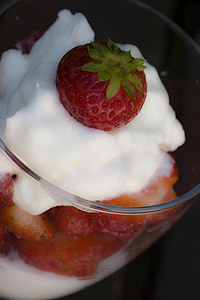 strawberries, whipped cream, cream, fruit, red, sweet, delicious