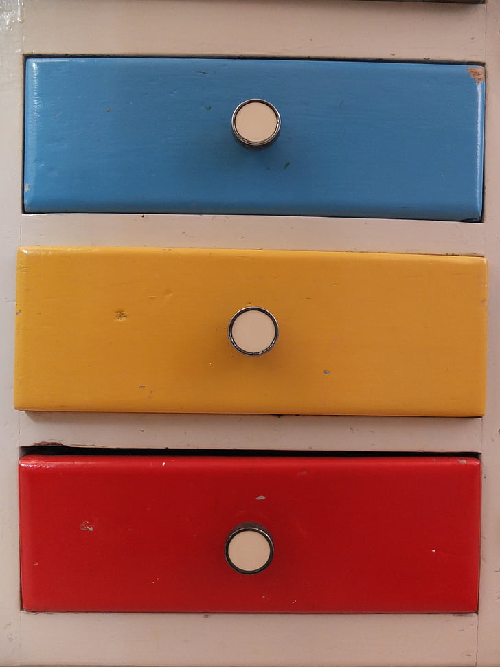cajones de, gabinete, azul, amarillo, rojo, Color, Knauf