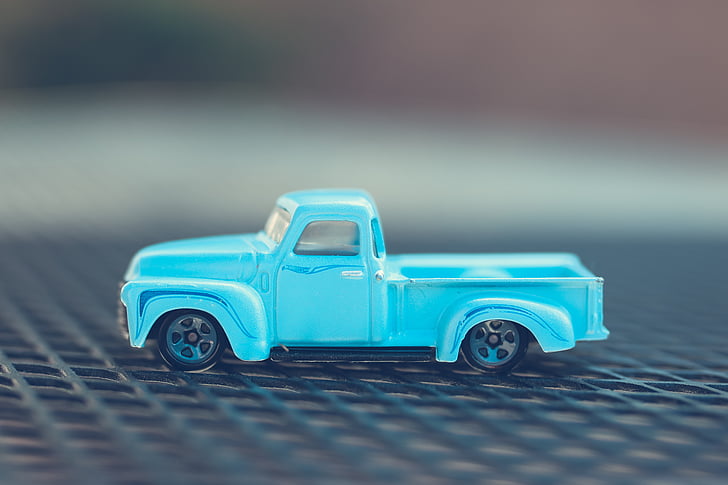 pick-up, vrachtwagen, blauw, speelgoed, vervoer, voertuig, vervoer