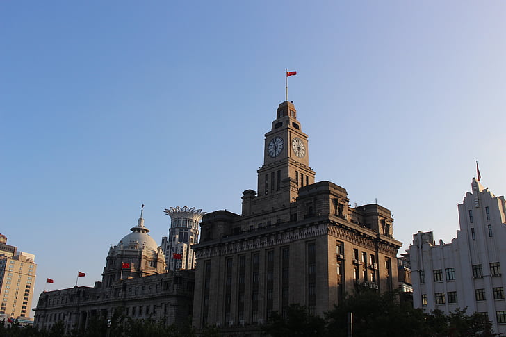 Shanghai, Clock, menara jam, Cina, bangunan, Menara, Kota