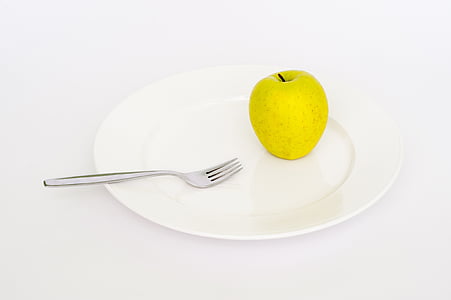 plate, apple, fork, diet, health, weight, healthy