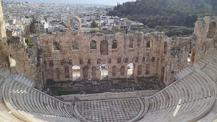 grieķu teātris, Grieķija, antīks, arhitektūra, Nr cilvēki, ārpus telpām, diena