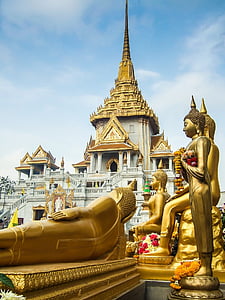 Thaïlande, Temple, Or, Bouddha, Bkk, architecture, bâtiment