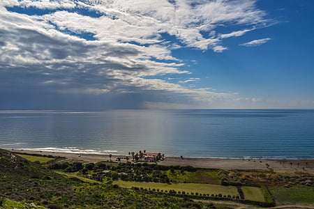 Kipra, Kourion beach, ainava, jūra, pludmale, debesis, mākoņi
