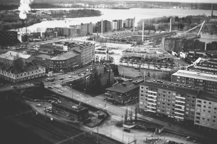 gråtoneskala, Foto, høj, anledning, bygninger, vintage, sort-hvid