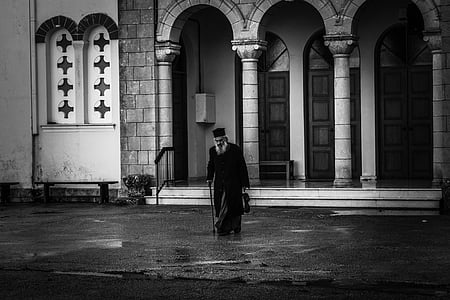priest, old man, walking, orthodox, church, religion