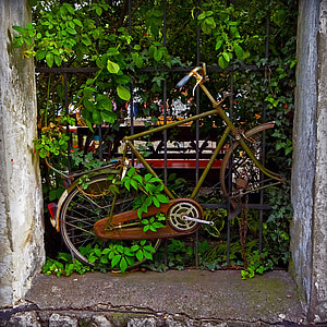 Старый, велосипед, ржавчина, кадр, Дуся озеро, Казимеж, Краков