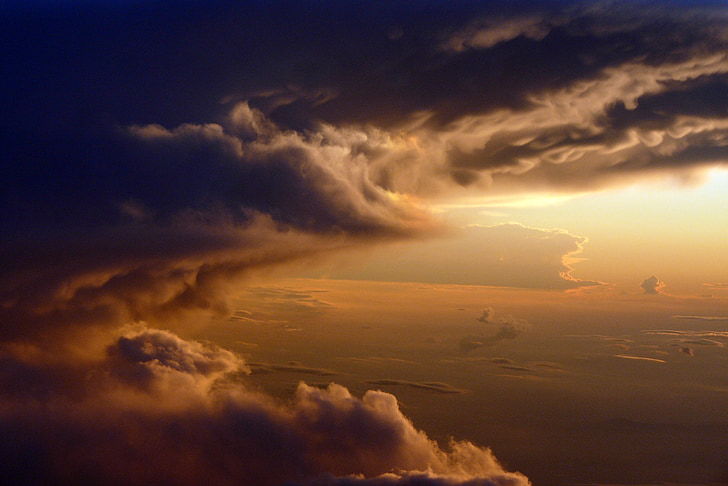 nuvens, Índia, o avião, céu, nuvem, natureza, pôr do sol