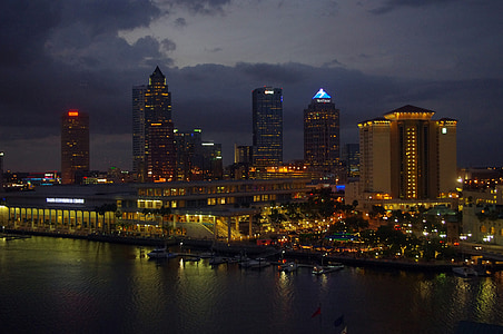 Florida, Tampa bay, noční, Tampa, město, Panorama