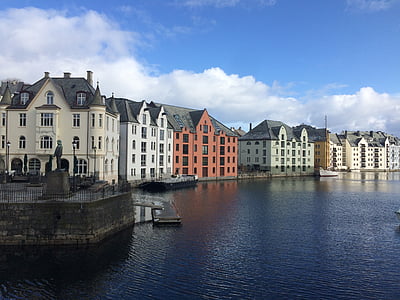 Ålesund, Noruega, arquitetura, Europa, casa, cidade, água