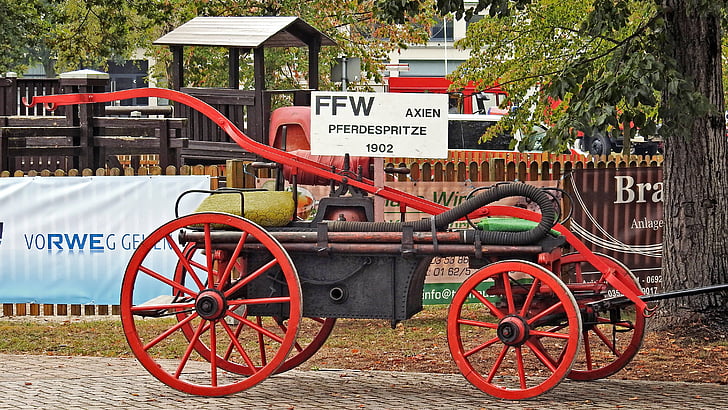 foc, xeringa de cavall, Històricament, camió de bombers, xeringa de mà, any construït el 1901
