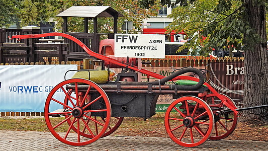 eld, häst spruta, historiskt sett, brandbil, hand spruta, Byggnadsår 1901