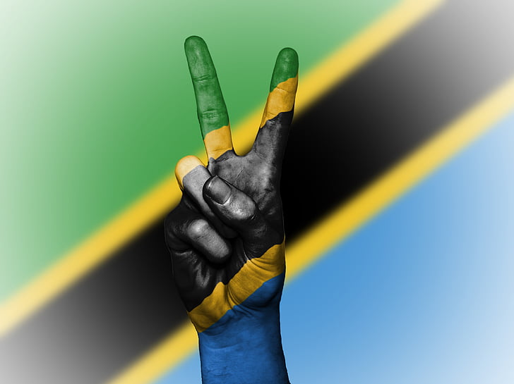 Tanzania, fred, hånd, nasjon, bakgrunn, banner, farger