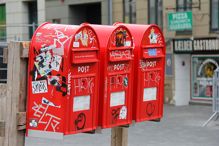 postilaatikko, postilaatikot, punainen, Mail, Kööpenhamina, Tanska, Euroopan