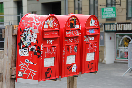 Post box, ládák, piros, mail, Koppenhága, Dánia, Európa