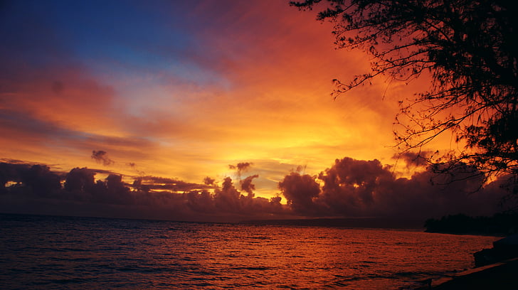 Napkelte, Hawaii, táj, Beach, naplemente, óceán, tenger