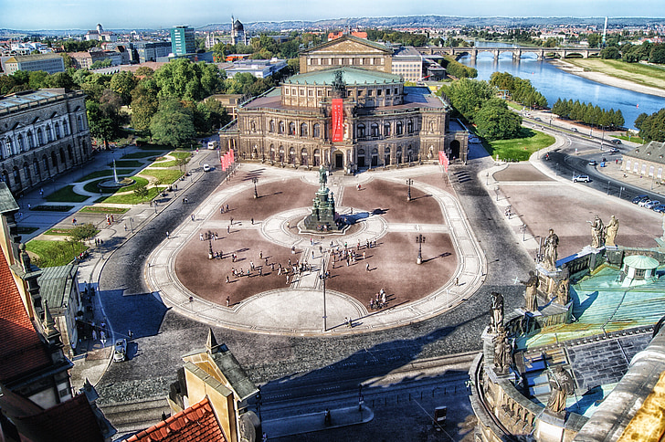Dresden, Duitsland, Plaza, Opera house, het platform, gebouwen, rivier