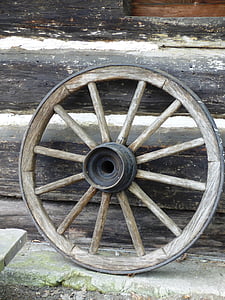 roue, village, rural, près de la voiture, voiture, en bois, bois