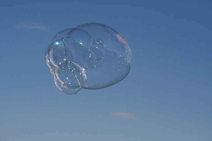 soap bubble, sky, blue, cloud, blow, fly, weightless