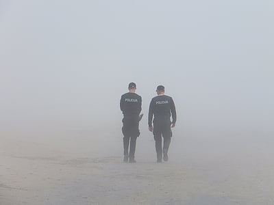 twop, bão cát, cảnh sát, sương mù, bên bờ biển, chiều dài đầy đủ, kết với nhau