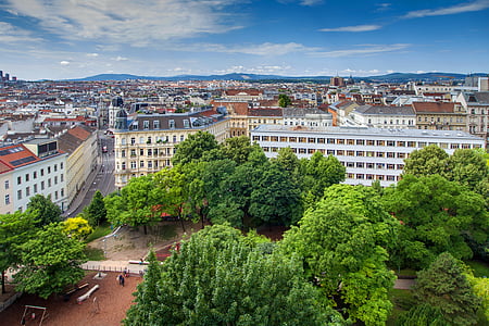Bécs, belváros, panoráma, tőke, az Outlook, városi panoráma, utca-és városrészlet
