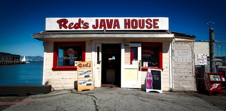 Red es Java-Haus, lokal, Café, Coffee-shop, Geschäft, Kaffeehaus, alt