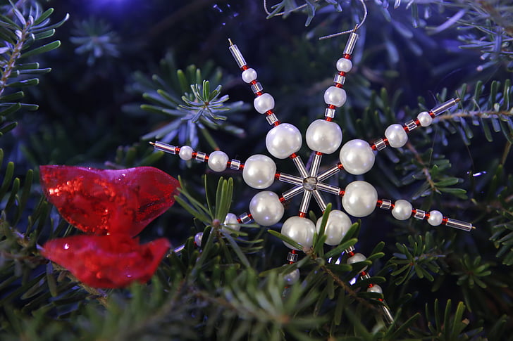 jul, Xmas, ferie, sæson, beaded ornament, træ, hvid