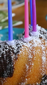 verjaardagstaart, kaarsen, marmeren cake, poedersuiker, verjaardag, taart, Festival