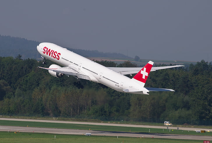 aviões, Swiss, Boeing 777, Aeroporto, Zurique, ZRH, Aeroporto de Zurique