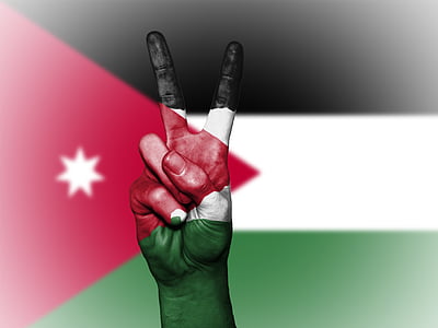 Jordanien, fred, hand, nation, bakgrund, banner, färger